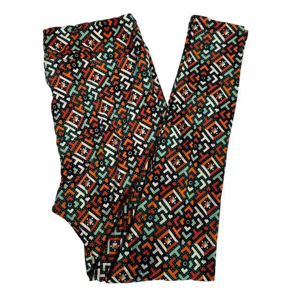 LuLaRoe Kaleidoscope Black Orange White Turquoise Dots Leggings Tall & Curvy TC - Picture 1 of 5